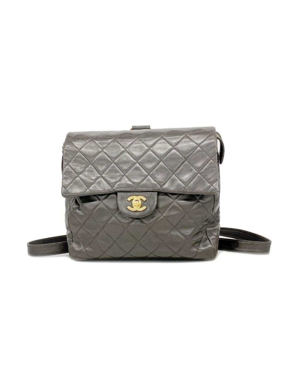 Chanel Backpack Quilted Lambskin Black Gold